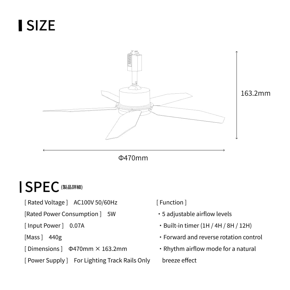Azalea Fan | 5-Blade Air Circulator | Track Rail Mount